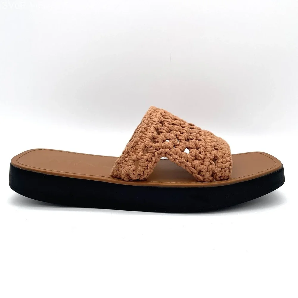 Mango MNG Braided Crochet Platform Slide Sandals Tan Brown Size EU 41 US 10
